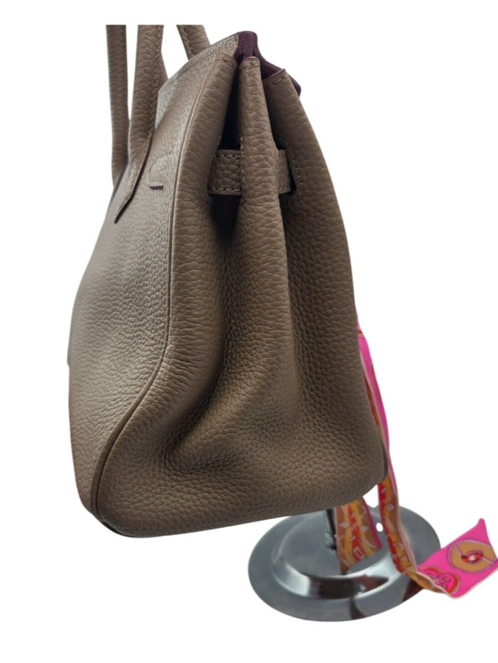 House of Hello B 35 Style Beige Leather Gold Hardware Top Handle Purse - Picture 4 of 9